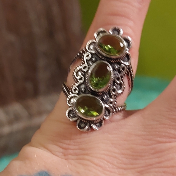 Triple Peridot Stone Vintage Style Ring main image 0